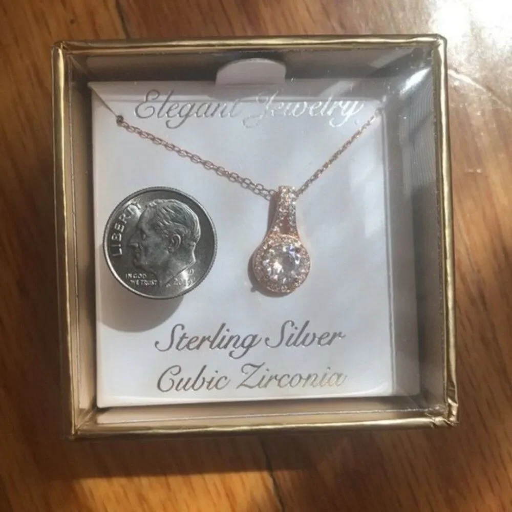 Sterling silver and cubic zirconia pendant necklace rose gold plated NEW